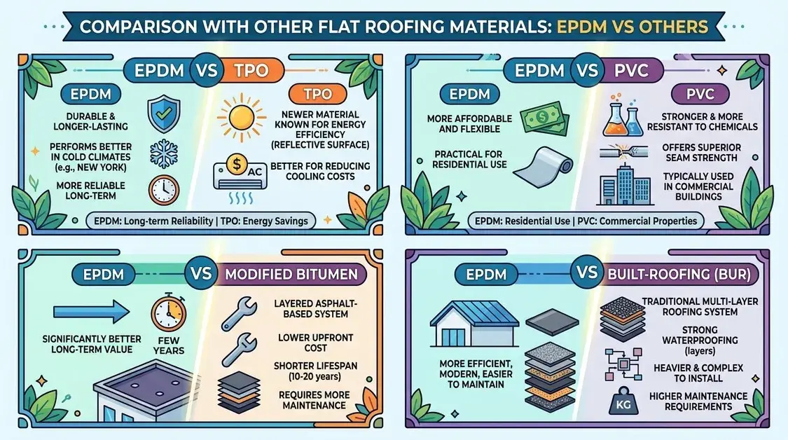 Comparison with Other Flat Roofing Materials EPDM VS Others